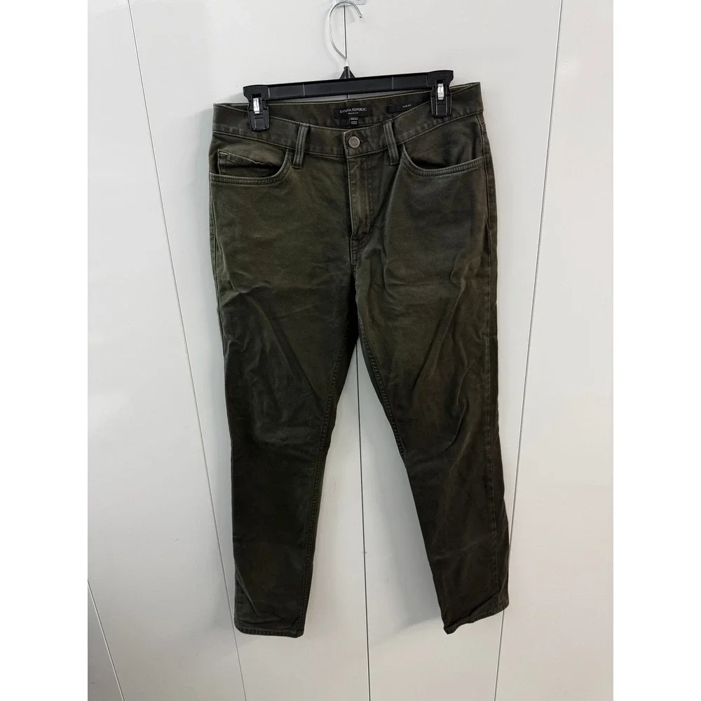 Banana Republic Traveler Pants Mens 30x32 Slim Fit Olive Green 5 Pocket Chino